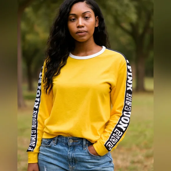 PINK Victoria's Secret Yellow Long Sleeve Tee Size L - Picture 1 of 8